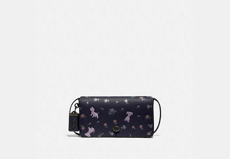 COACH®,DISNEY X COACH DINKY WITH MIXED DALMATIAN PRINT,Leather,Mini,Pewter/Ink,Front View