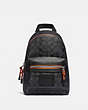 COACH®,ACADEMY PACK IN SIGNATURE CANVAS WITH VARSITY ZIPPER,n/a,Medium,Silver/Charcoal Multi,Front View