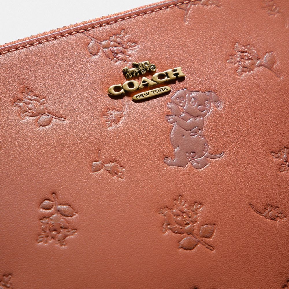 COACH®,DISNEY X COACH CHARLIE POUCH WITH MIXED DALMATIAN PRINT,Smooth Leather,Brass/Light Peach,Closer View
