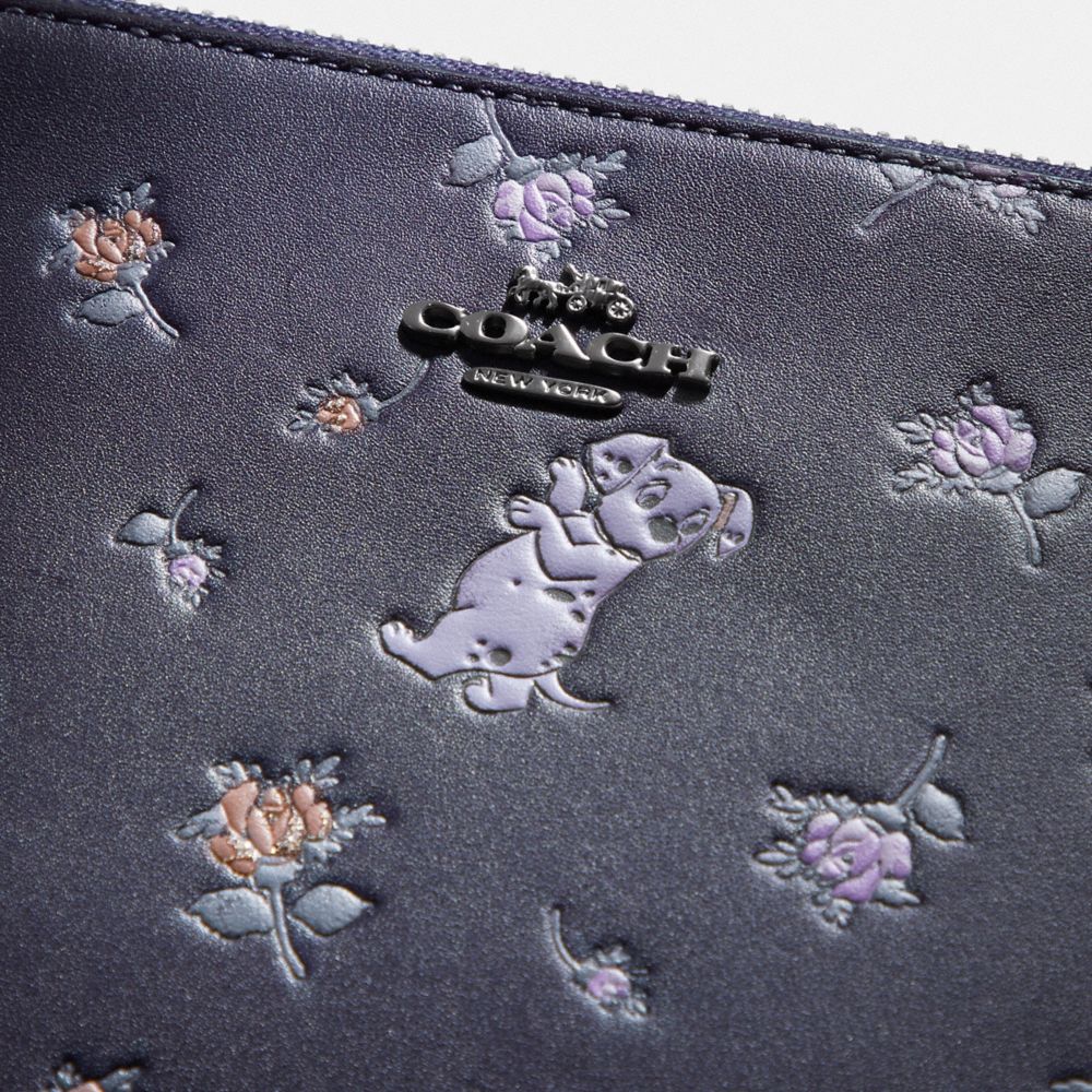 COACH®,DISNEY X COACH CHARLIE POUCH WITH MIXED DALMATIAN PRINT,Smooth Leather,Pewter/Ink,Closer View