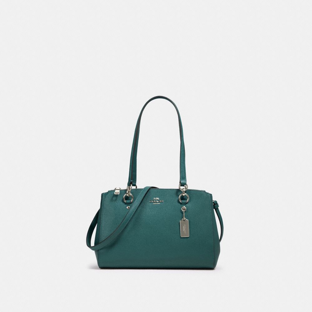 COACH®,ETTA CARRYALL,Leather,Silver/Dark Turquoise,Front View