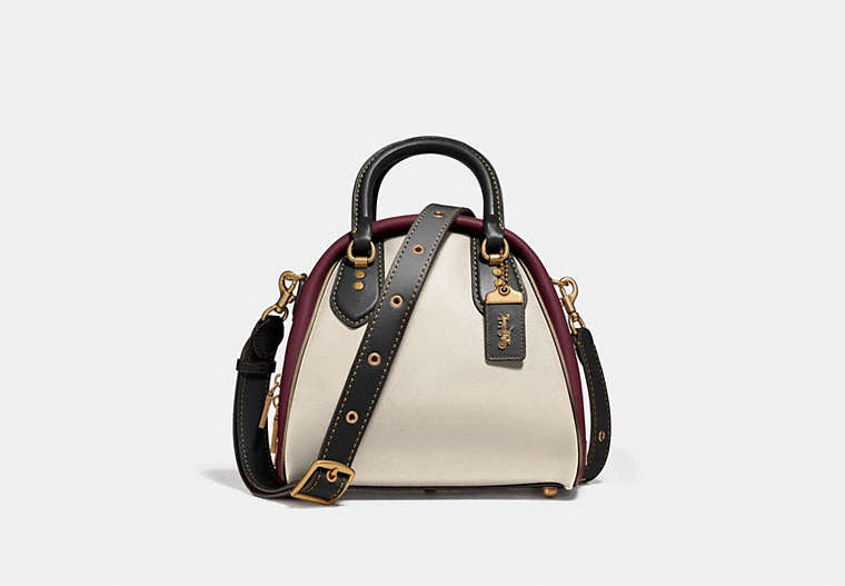 COACH®,MARLEIGH SATCHEL IN COLORBLOCK,Leather,Large,Brass/Chalk Multi,Front View