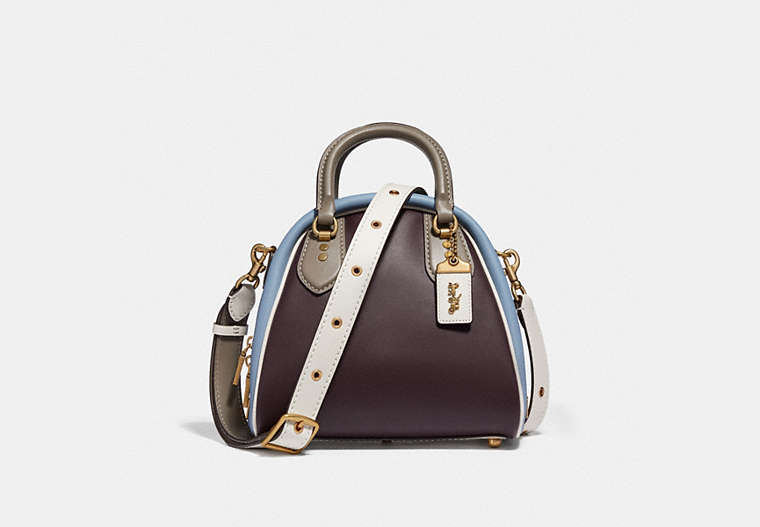 COACH®,MARLEIGH SATCHEL IN COLORBLOCK,Leather,Large,Brass/Oxblood Multi,Front View