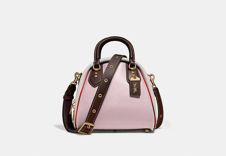 COACH®,MARLEIGH SATCHEL IN COLORBLOCK,Leather,Large,Brass/Ice Pink Multi,Front View