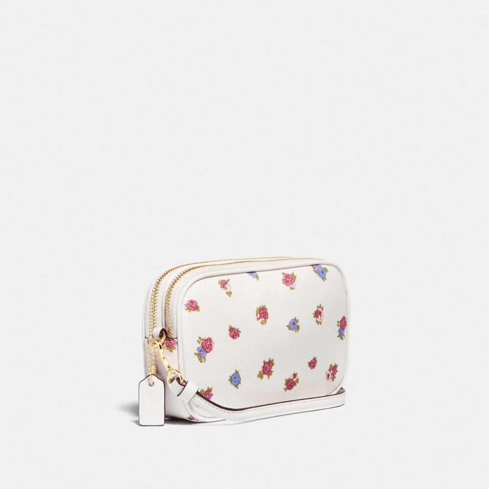 COACH®,SADIE CROSSBODY CLUTCH WITH VINTAGE ROSEBUD PRINT,Coated Canvas,Gold/Chalk Multi,Angle View