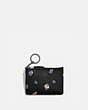 COACH®,MINI SKINNY ID CASE WITH VINTAGE ROSEBUD PRINT,Coated Canvas,Gunmetal/Black Multi,Front View