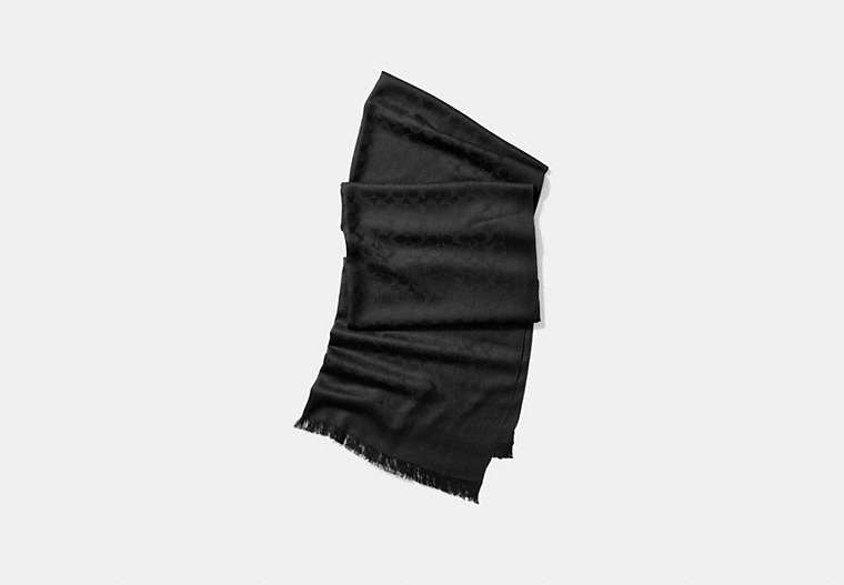 COACH®,SIGNATURE STOLE,Silk Cotton,Black,Front View