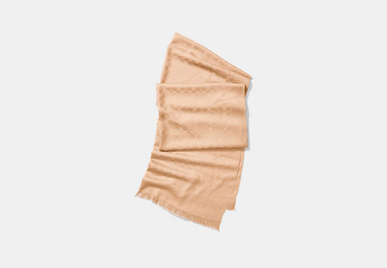 COACH®,SIGNATURE STOLE,Silk Cotton,CHAMPAGNE,Front View image number 0