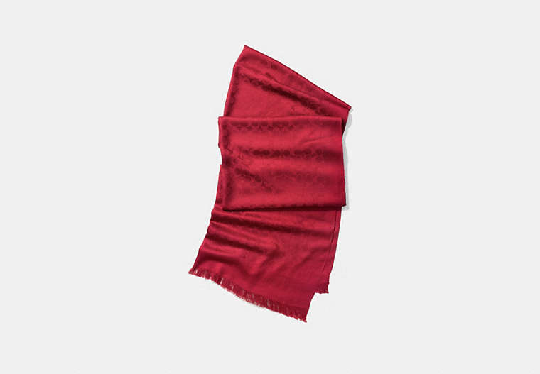COACH®,SIGNATURE STOLE,Silk Cotton,True Red,Front View