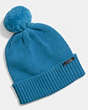 COACH®,SHEEPSKIN POM HAT,n/a,Peacock dark turquoise,Front View