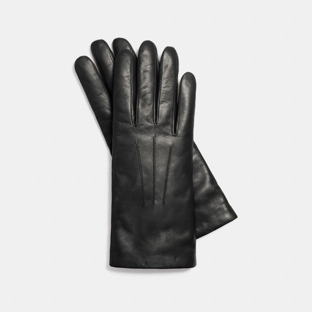 COACH®,SHORT LEATHER GLOVES,Leather,Black,Front View