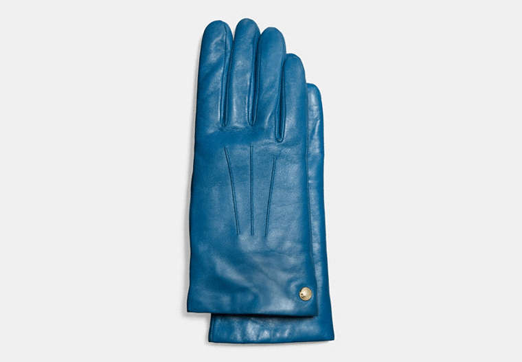 COACH®,SHORT LEATHER GLOVES,Leather,BRIGHT MINERAL,Front View