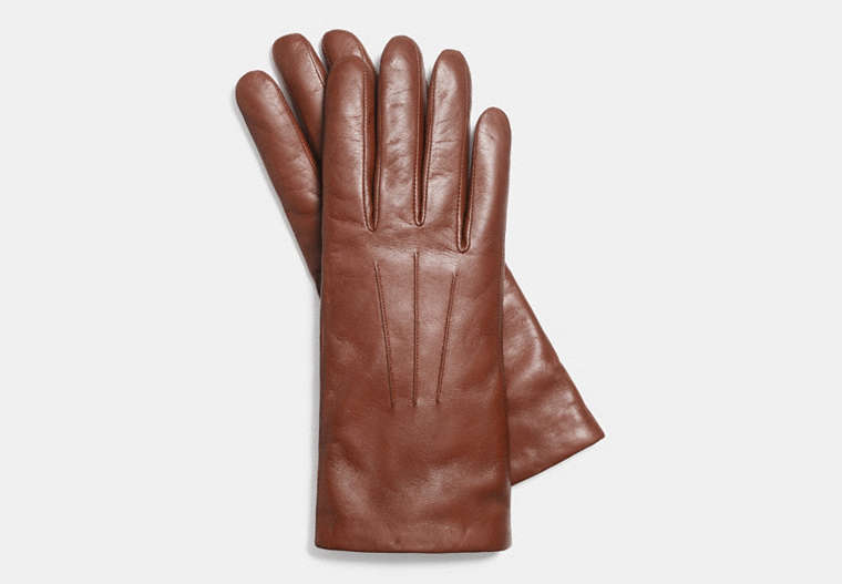 COACH®,SHORT LEATHER GLOVES,Leather,CHOCOLATE,Front View