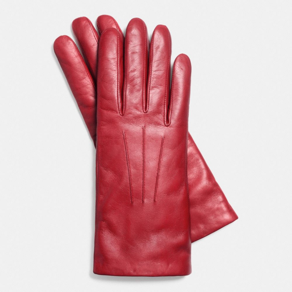 COACH®,SHORT LEATHER GLOVES,Leather,CLASSIC RED,Front View