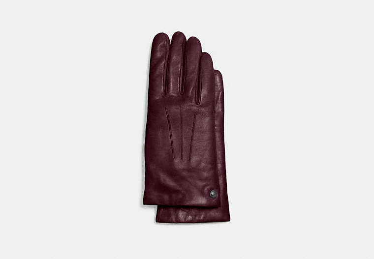 COACH®,SHORT LEATHER GLOVES,Leather,OXBLOOD,Front View