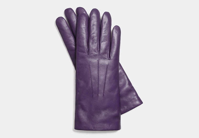COACH®,SHORT LEATHER GLOVES,Leather,VIOLET,Front View