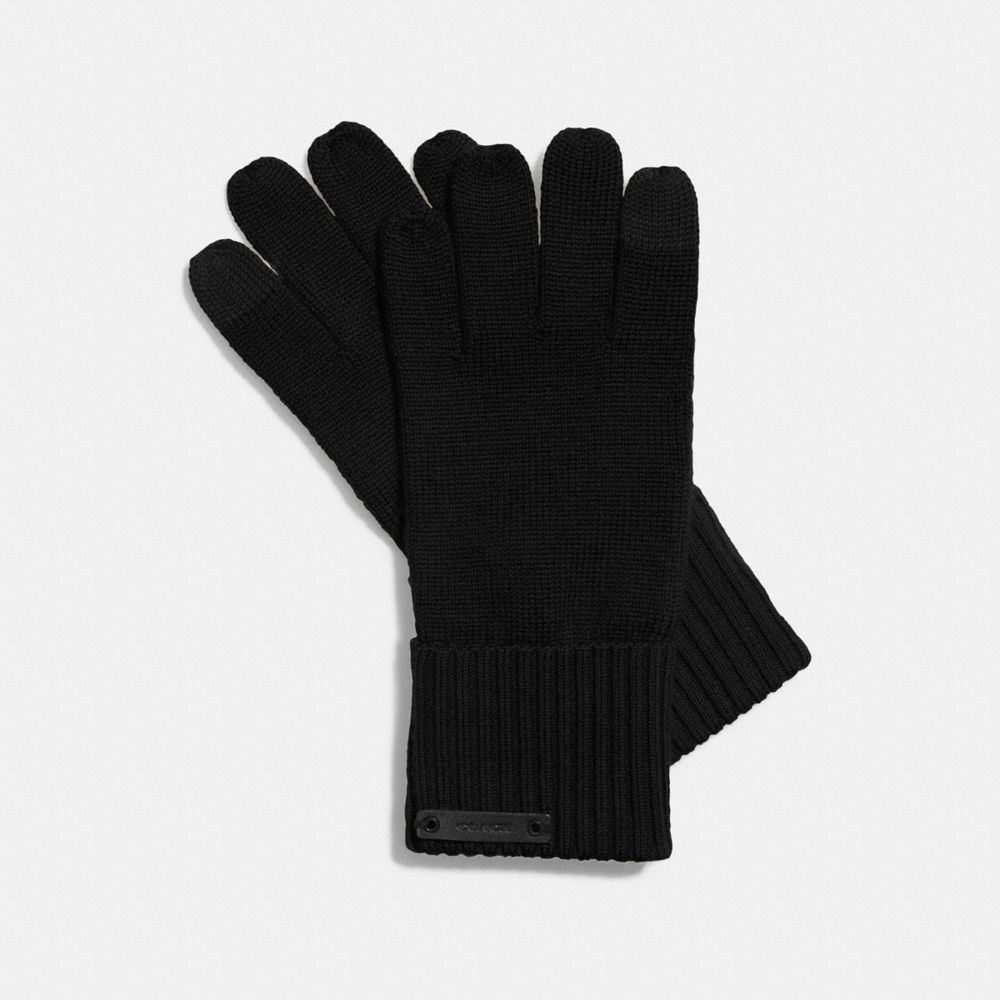 COACH®,KNIT TECH GLOVE,Wool Blend,Black,Front View