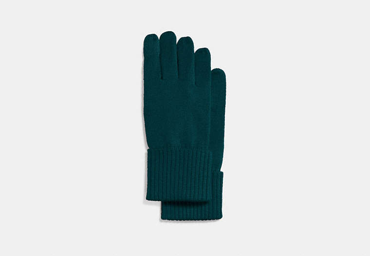 COACH®,KNIT TECH GLOVE,Wool Blend,Dark Turquoise,Front View