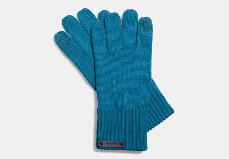COACH®,KNIT TECH GLOVE,Wool Blend,Peacock dark turquoise,Front View