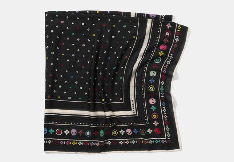 COACH®,SKULLS WOOL FOULARD OVERSIZE SQUARE,wool,Multicolor,Front View