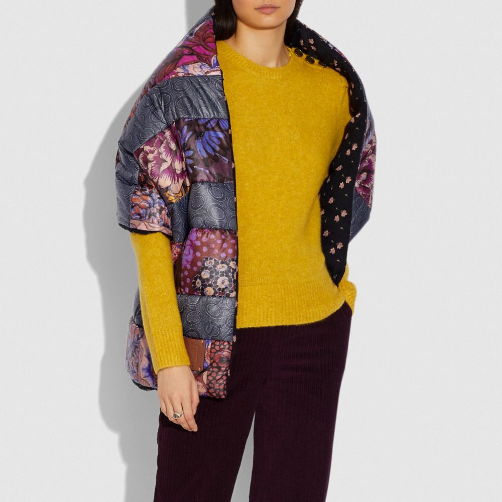 COACH®,QUILTED GILET WITH KAFFE FASSETT PRINT,Polyester/Wool,PURPLE,Angle View