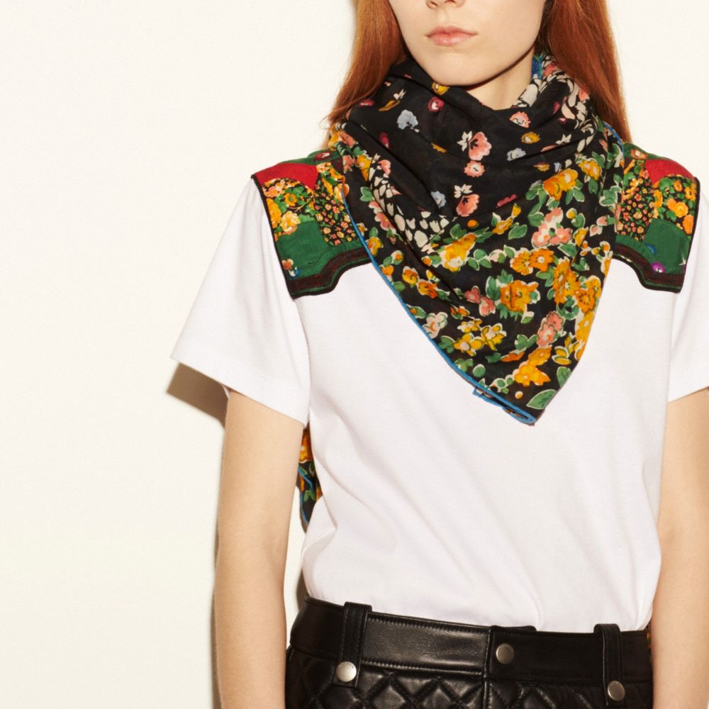 Floral Patchwork Cotton Silk Oversized Square Scarf