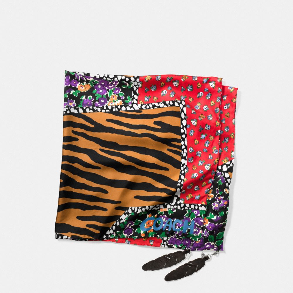 Embellished Patchwork Silk Twill Square Scarf