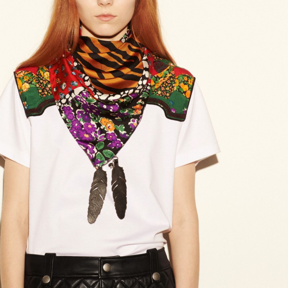 Embellished Patchwork Silk Twill Square Scarf