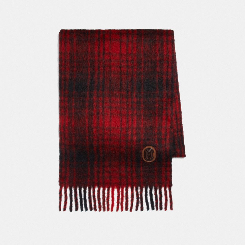 COACH®,HUNTING PLAID PRINT OVERSIZED MUFFLER,Mixed Material,Red.,Front View