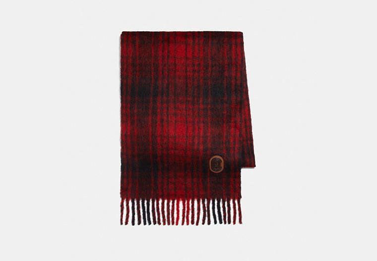 COACH®,HUNTING PLAID PRINT OVERSIZED MUFFLER,Mixed Material,Red.,Front View