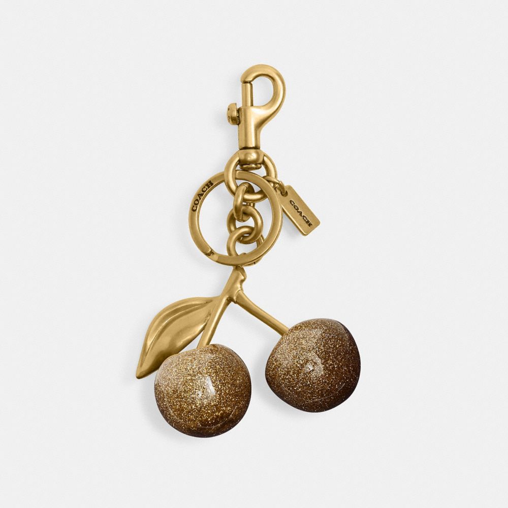 COACH®,Cherry Bag Charm,Bag Charm,Metal Material,3D Embellishment,Glitter,Gold Metal,Gold,Metallic,Front View