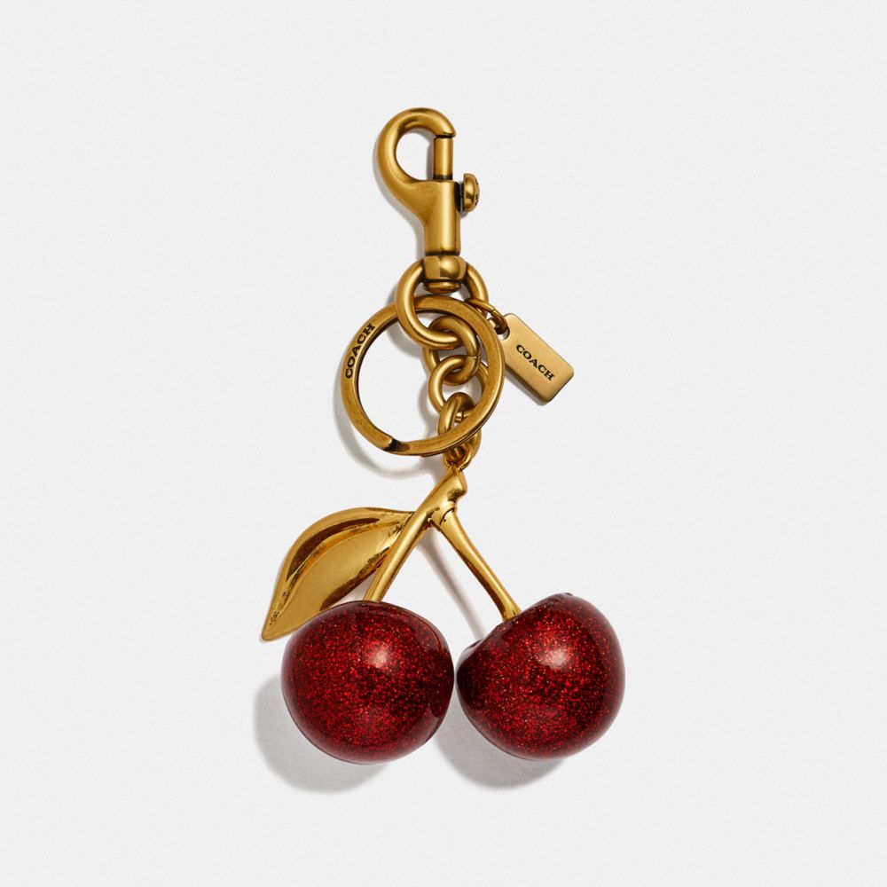 COACH®,CHERRY BAG CHARM,resin,Brass/Red Apple,Front View