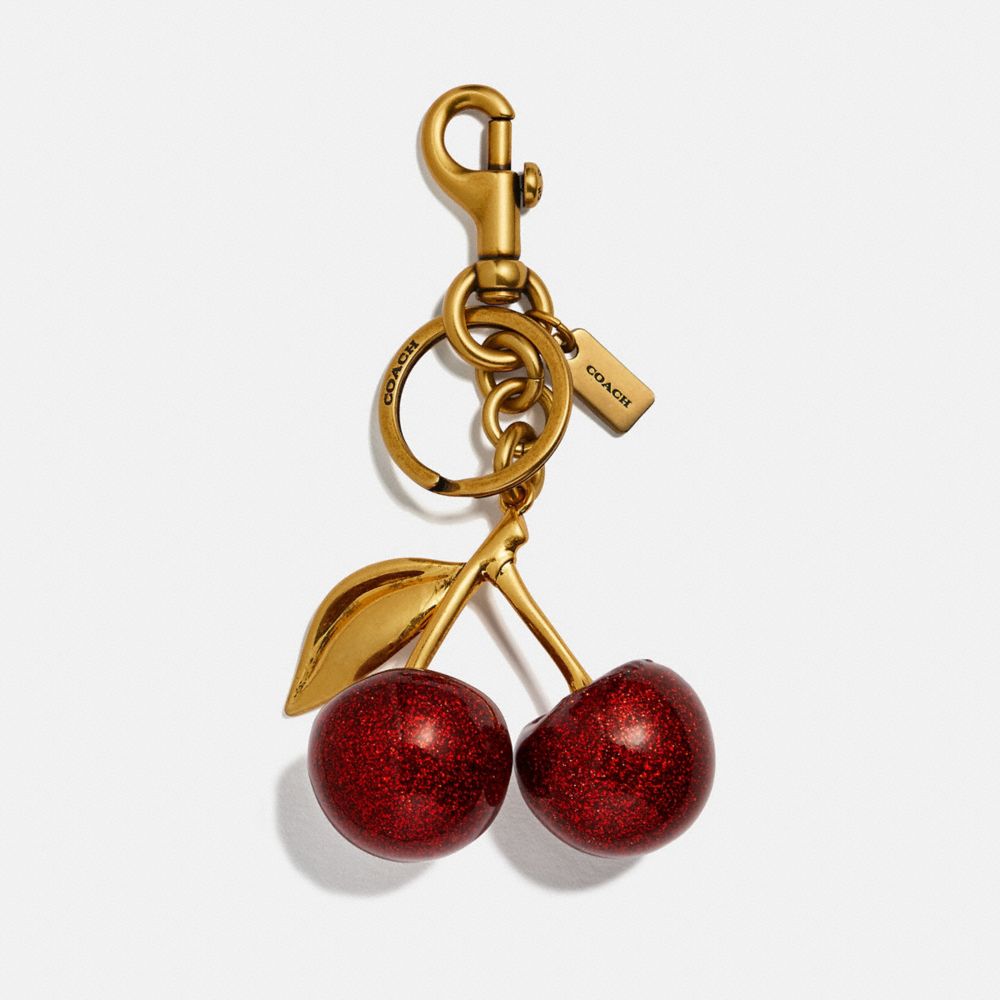 COACH®,CHERRY BAG CHARM,resin,Brass/Red Apple,Front View