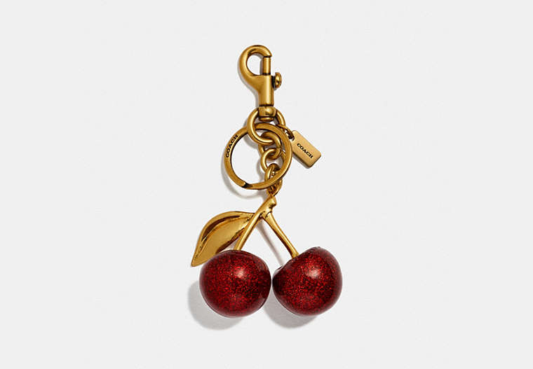 COACH®,CHERRY BAG CHARM,resin,Brass/Red Apple,Front View