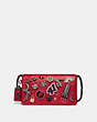 COACH®,DINKY WITH SIGNATURE CANVAS DETAIL AND SOUVENIR PINS,Coated Canvas,Small,Pewter/Tan Red Apple,Front View