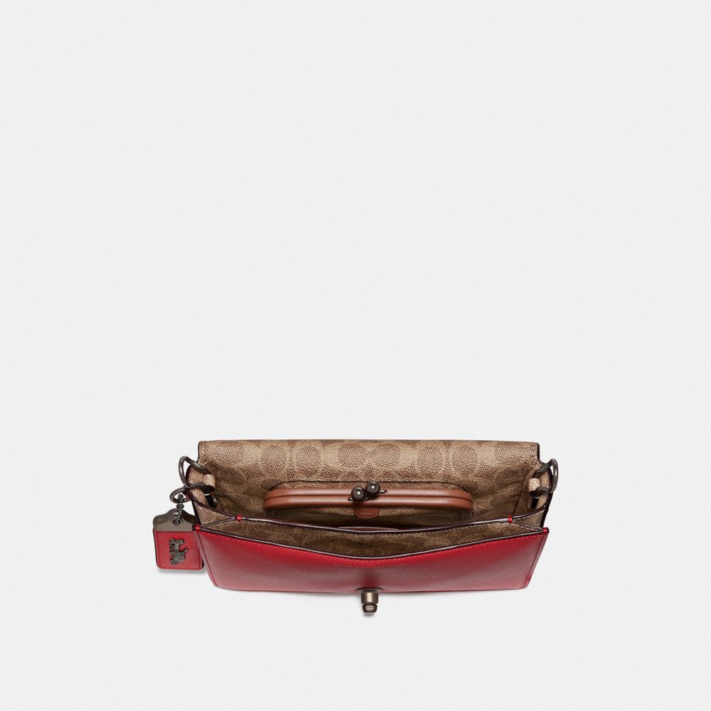 COACH®,DINKY WITH SIGNATURE CANVAS DETAIL AND SOUVENIR PINS,Coated Canvas,Small,Pewter/Tan Red Apple,Inside View,Top View