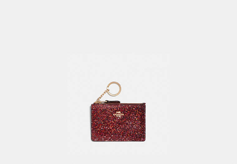 COACH®,BOXED MINI SKINNY ID CASE,Glitter,Gold/Red,Front View