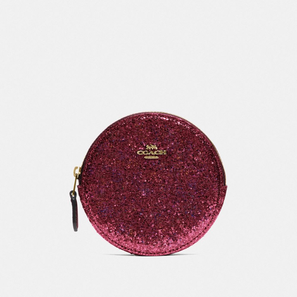 COACH®,BOXED ROUND COIN CASE,Glitter,Gold/Red,Front View