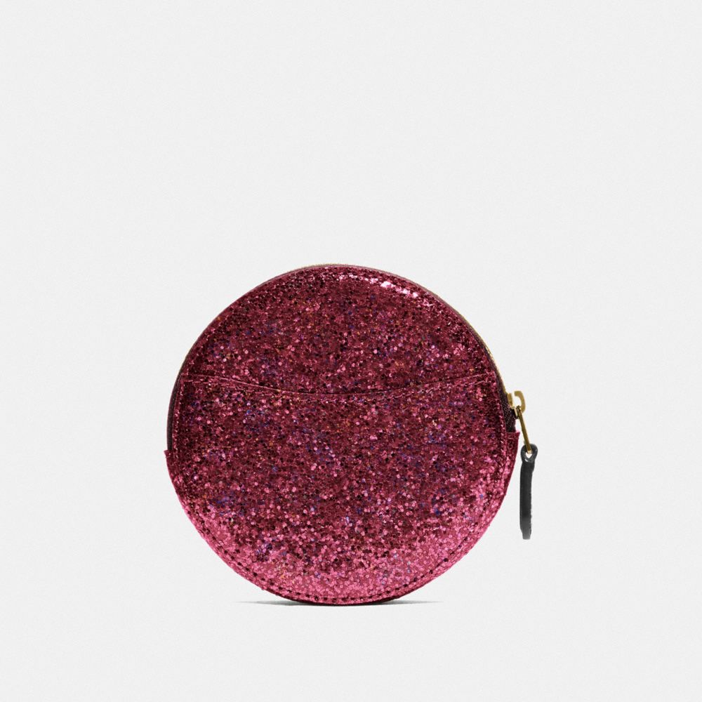COACH®,BOXED ROUND COIN CASE,Glitter,Gold/Red,Back View