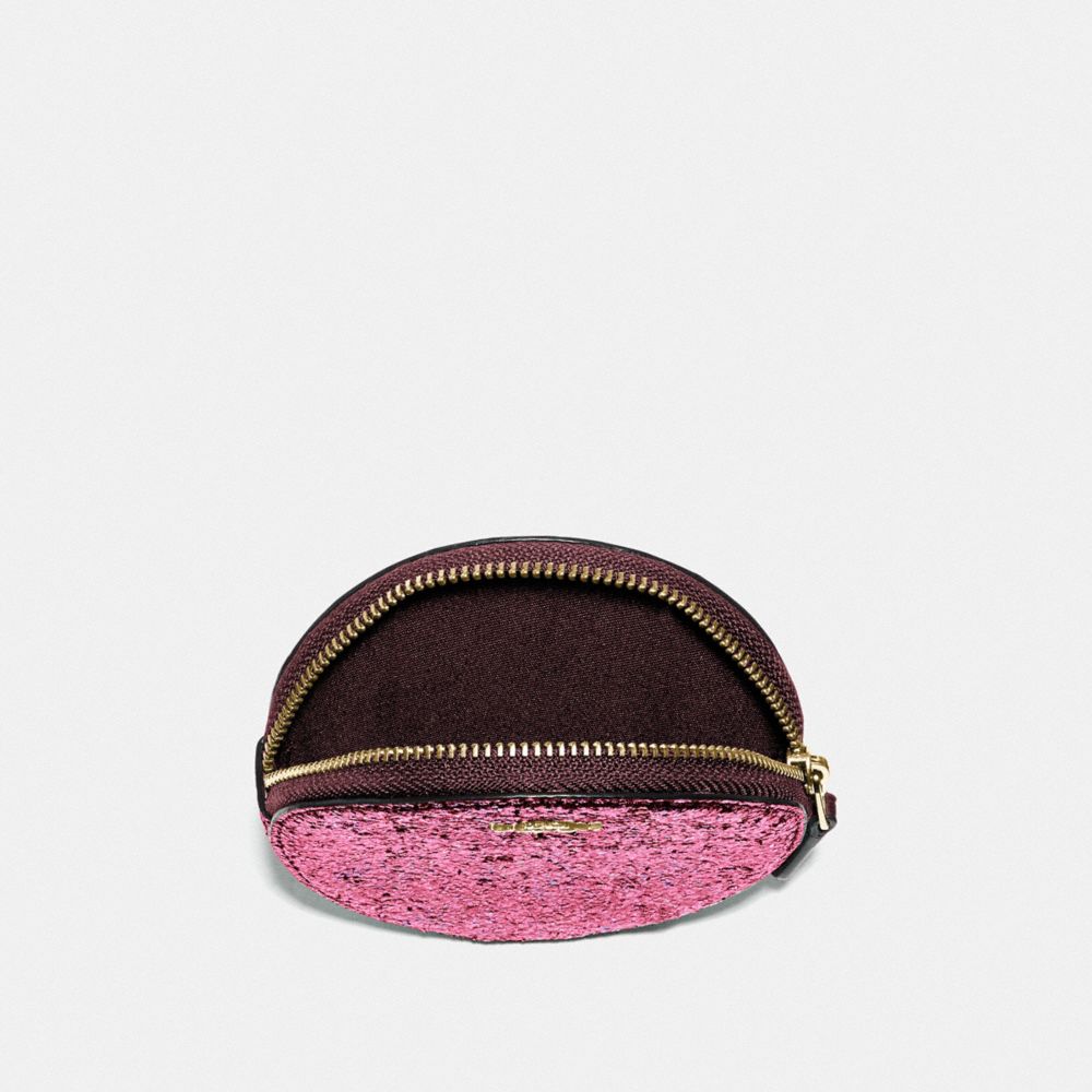 COACH®,BOXED ROUND COIN CASE,Glitter,Gold/Red,Inside View,Top View