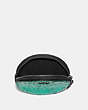 COACH®,BOXED ROUND COIN CASE,Glitter,Gunmetal/Emerald,Inside View,Top View