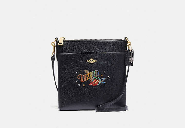 COACH®,WIZARD OF OZ KITT MESSENGER CROSSBODY WITH MOTIF,Pebble Leather,Mini,Gold/Black,Front View