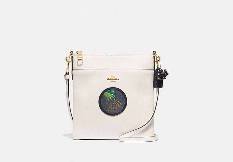 COACH®,WIZARD OF OZ KITT MESSENGER CROSSBODY WITH MOTIF,Pebble Leather,Mini,Gold/Chalk,Front View