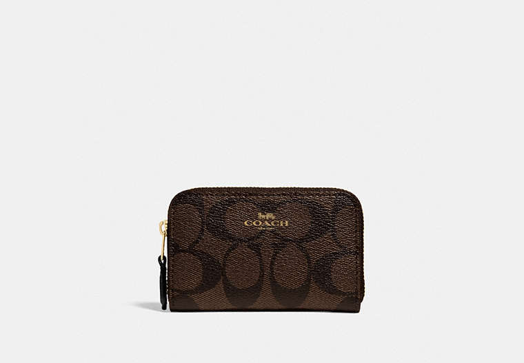 COACH®,ZIP AROUND COIN CASE IN SIGNATURE CANVAS,pvc,Mini,Gold/Brown Black,Front View