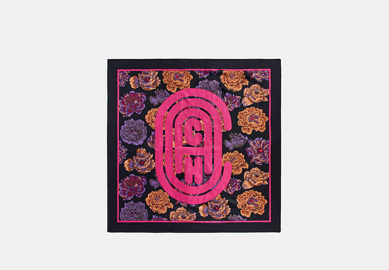 COACH®,SILK SQUARE SCARF WITH KAFFE FASSETT PRINT,Silk,Black,Front View