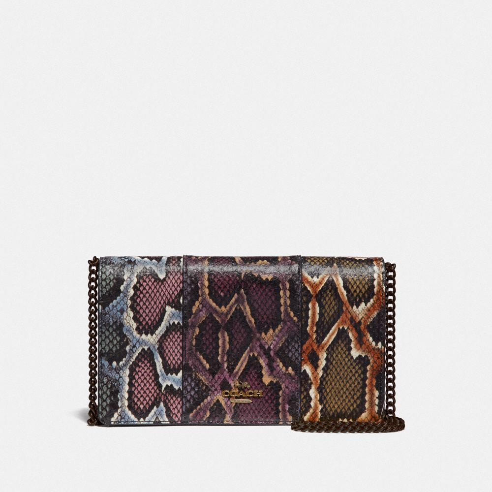 Callie Foldover Chain Clutch In Colorblock Snakeskin