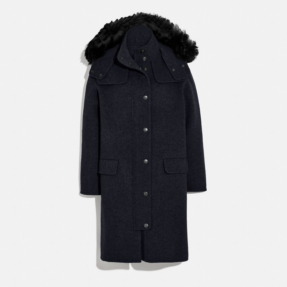 Luxury Wool Parka With Shearling Ruff