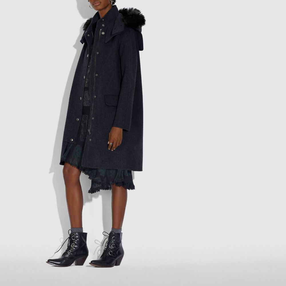 Luxury Wool Parka With Shearling Ruff