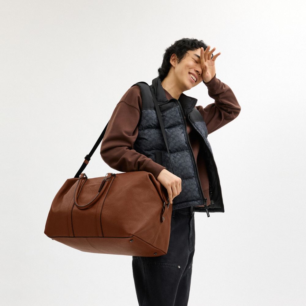 COACH®,Trekker Bag 52,Leather,Duffle Bag,Gunmetal,Travel,Brown,Detail View