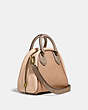 COACH®,MARLEIGH SATCHEL 20 IN COLORBLOCK,Leather,Medium,Brass/Beechwood Multi,Angle View